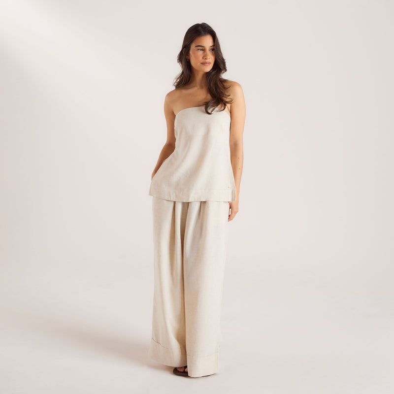 Linen Blend Bandeau Top - Cream