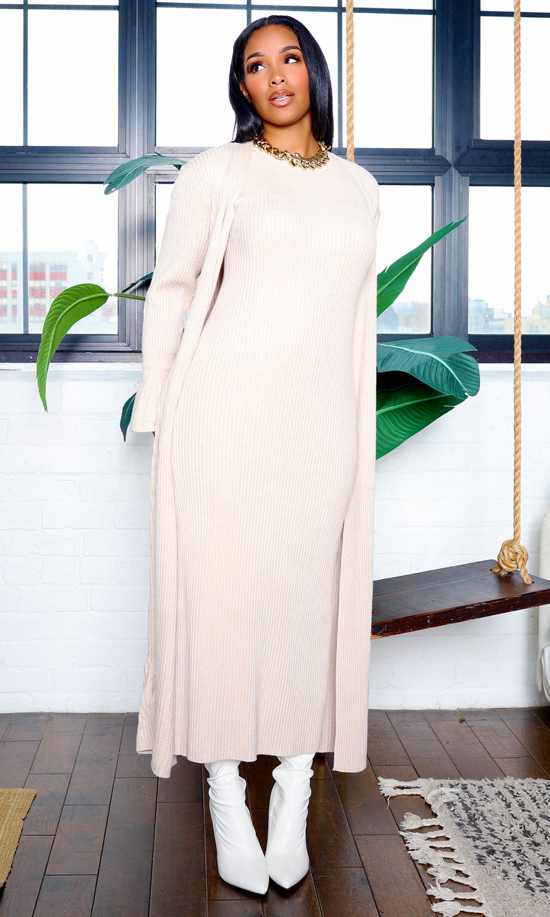 Arianna | Ribbed Sleeveless Bodycon Sweater Dress - Beige FINAL SALE