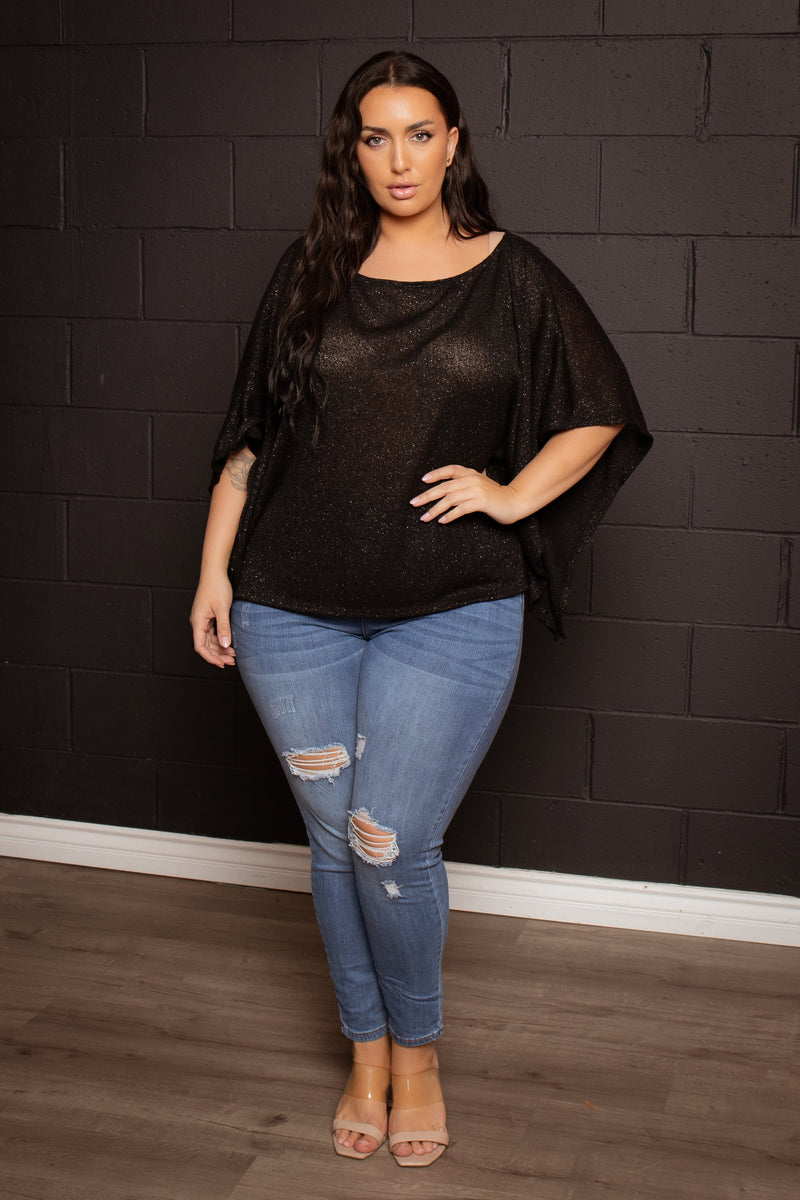 Plus Size Lurex Tori Off Shoulder Top - Black