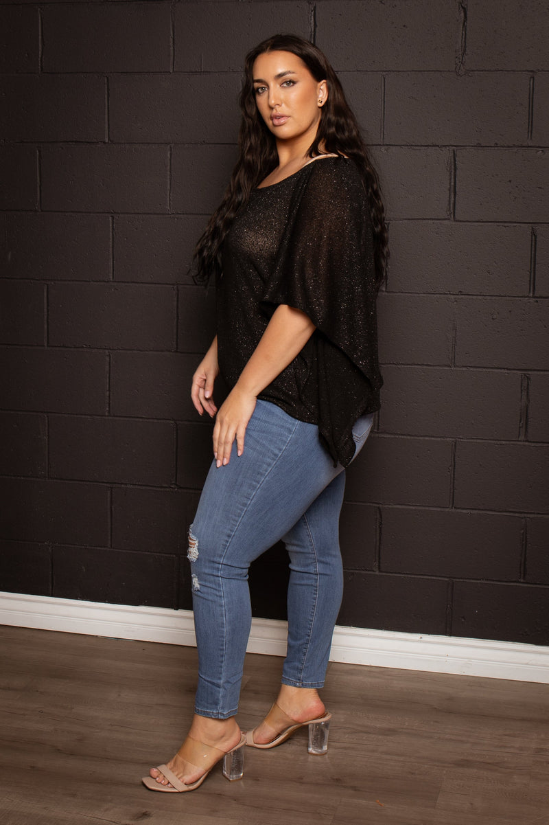 Plus Size Lurex Tori Off Shoulder Top - Black