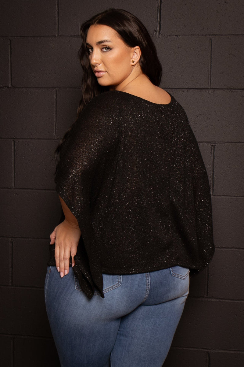 Plus Size Lurex Tori Off Shoulder Top - Black