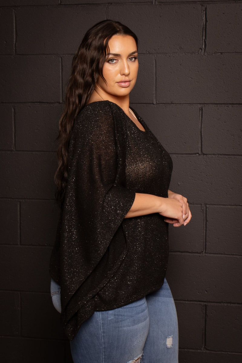 Plus Size Lurex Tori Off Shoulder Top - Black