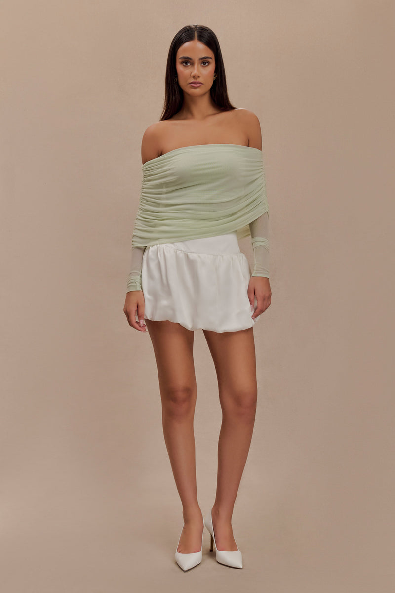 Everly Sheer Mesh Off Shoulder Top - Pastel Green