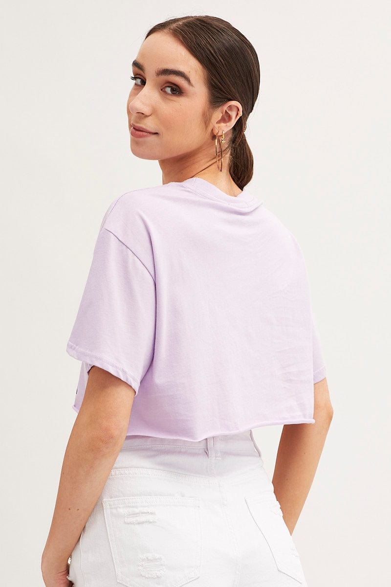 Purple Graphic T Shirt Crop Short Sleeve Round Neck