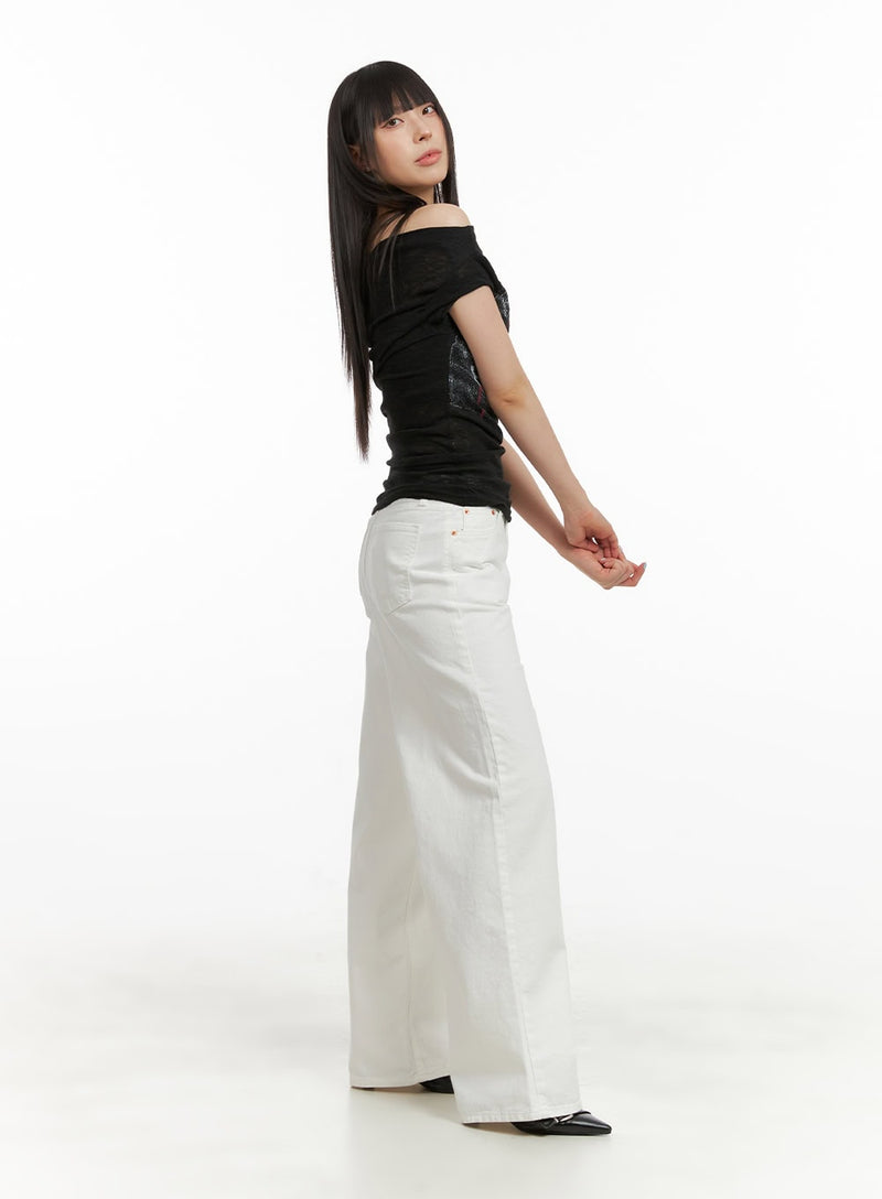 Linen Graphic Off Shoulder Top CU425