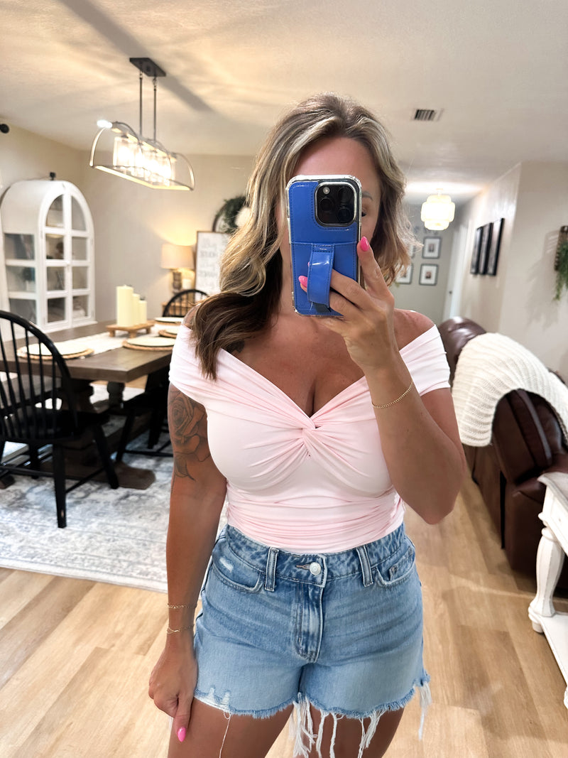 Going Good Double Layer Off Shoulder Top - Pink