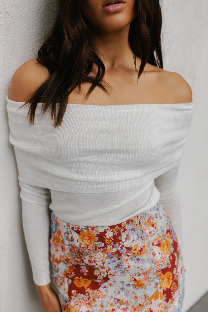 Garnet Off-Shoulder Knit Top - Ivory