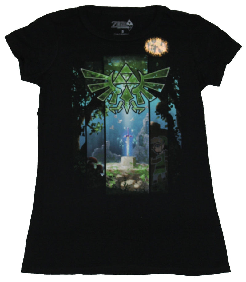 Legend of Zelda Girls Juniors  T-Shirt - Sword Stone Under Triforce Image