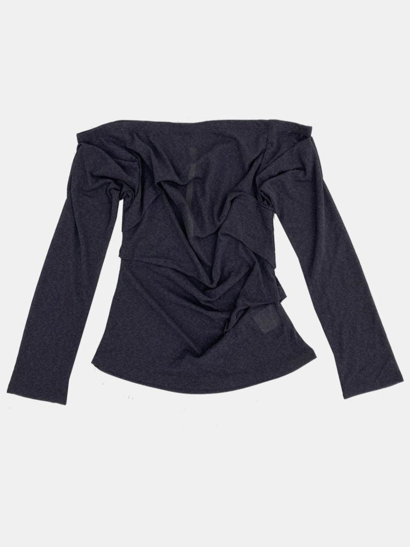 draping off-shoulder top dark grey