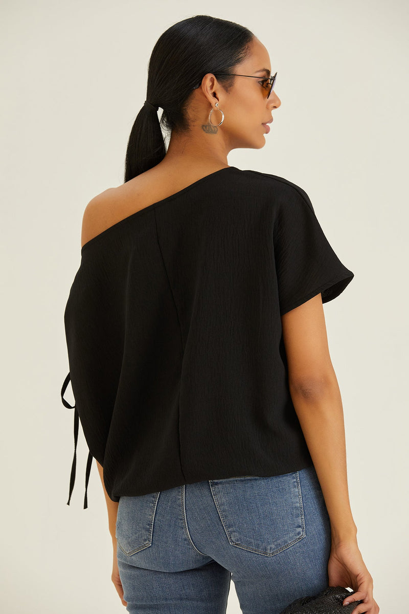 Versatile Off-Shoulder Black Oversized Top