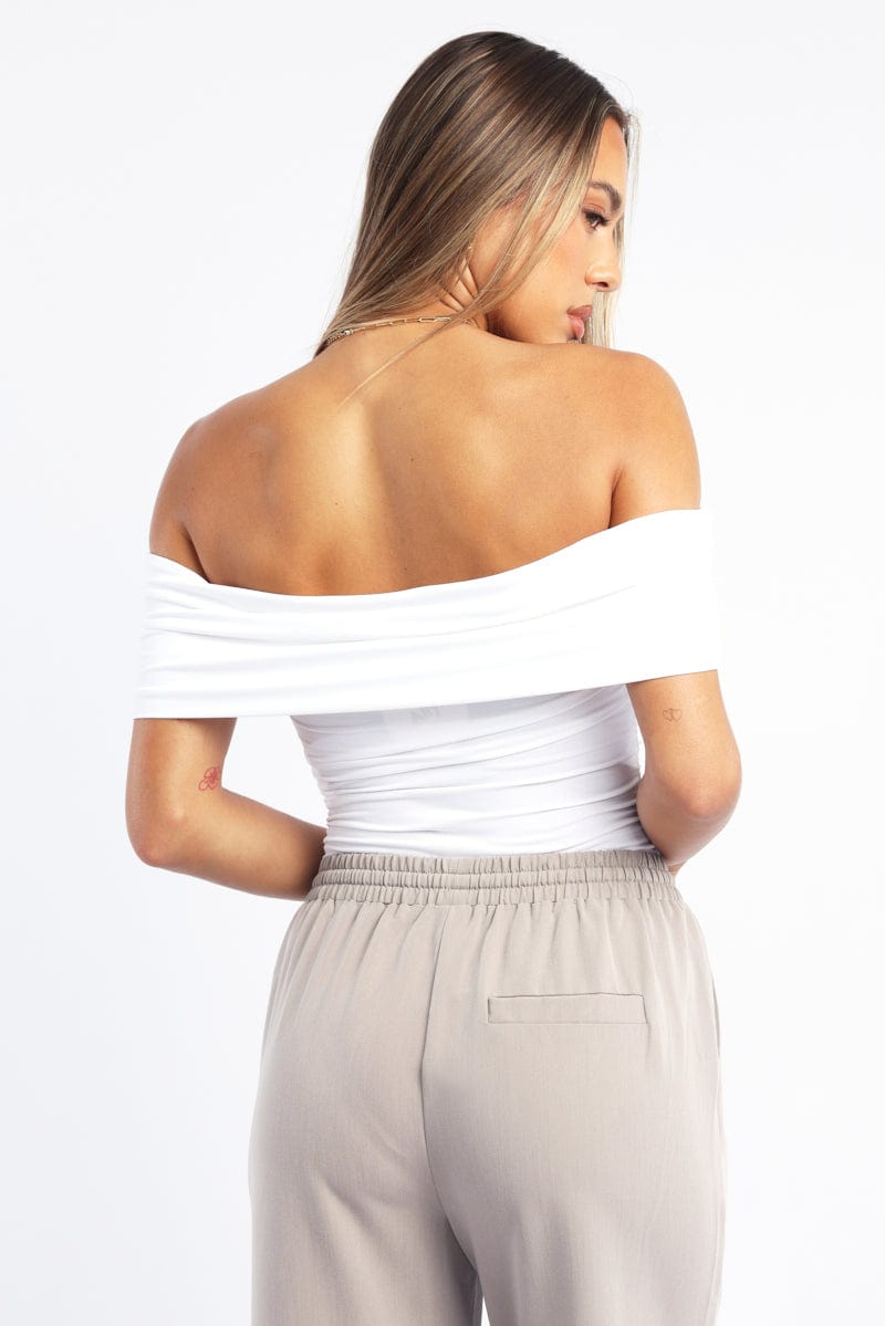 White Off Shoulder Bodysuit Supersoft