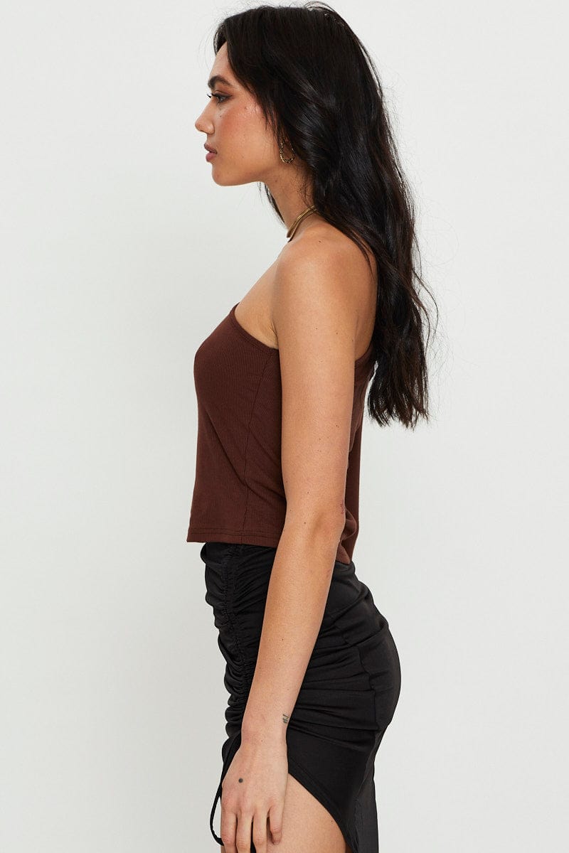 Brown Cut Out Top Long Sleeve