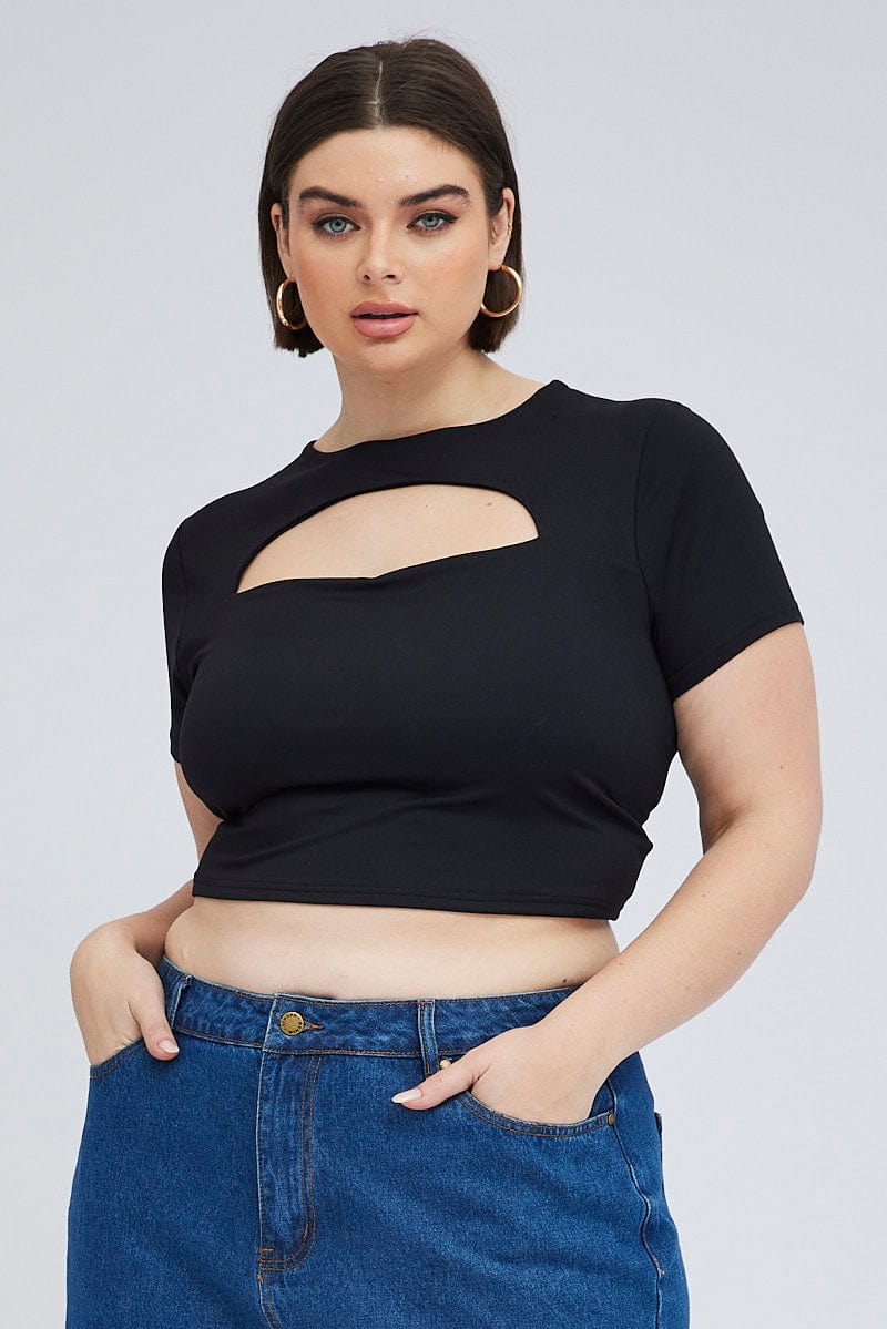 Black Cut Out Top Short Sleeve Supersoft