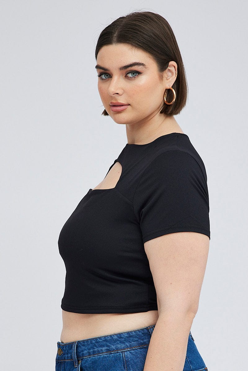 Black Cut Out Top Short Sleeve Supersoft
