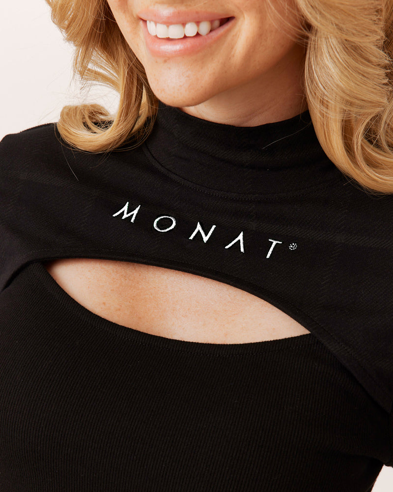 MONAT PLAID CUT-OUT LONG SLEEVE BLACK