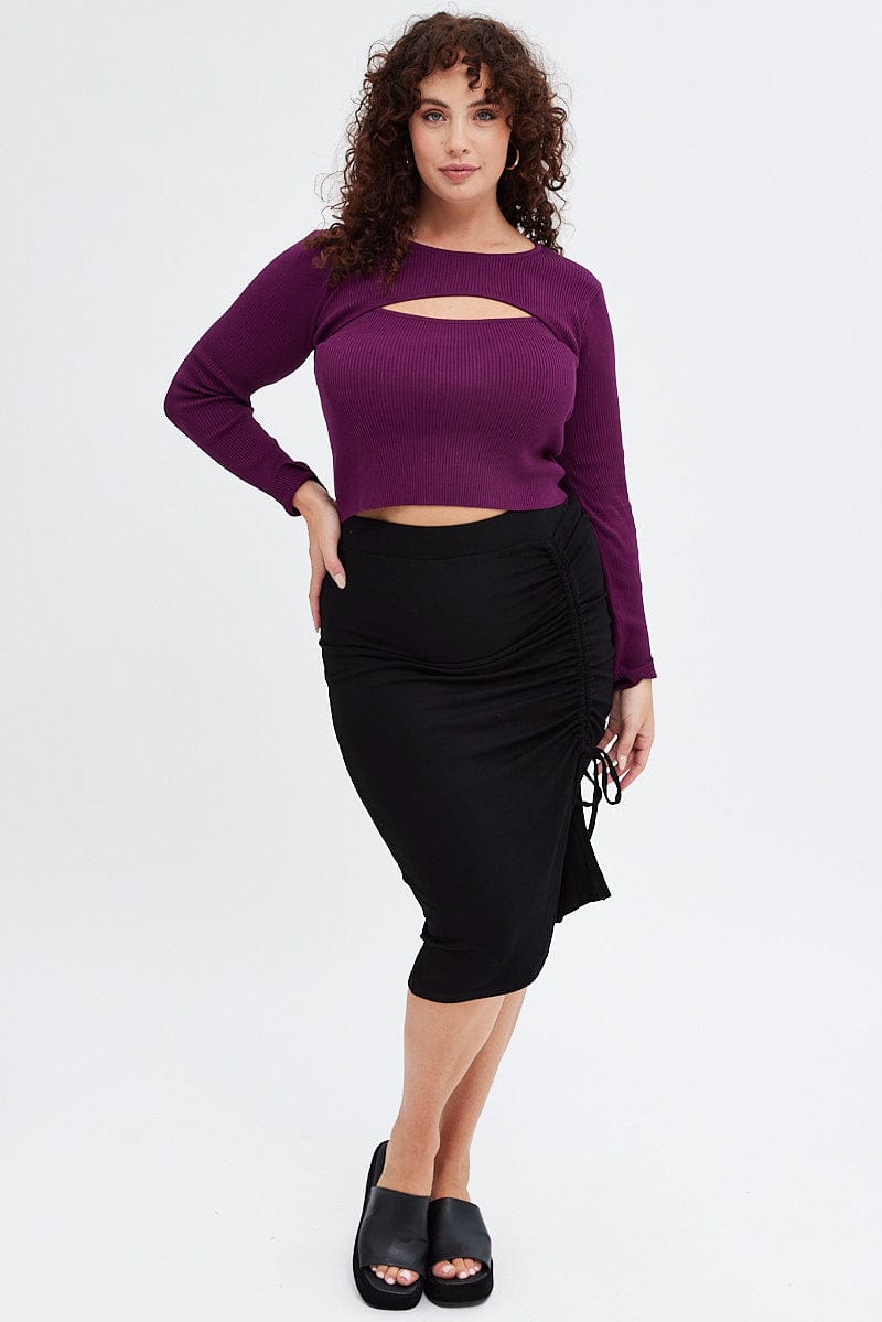 Purple Knit Top Cut Out Long Sleeve