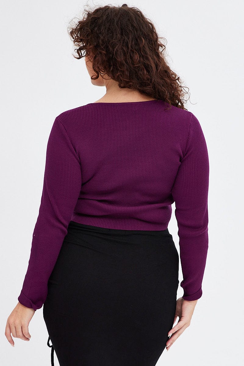 Purple Knit Top Cut Out Long Sleeve