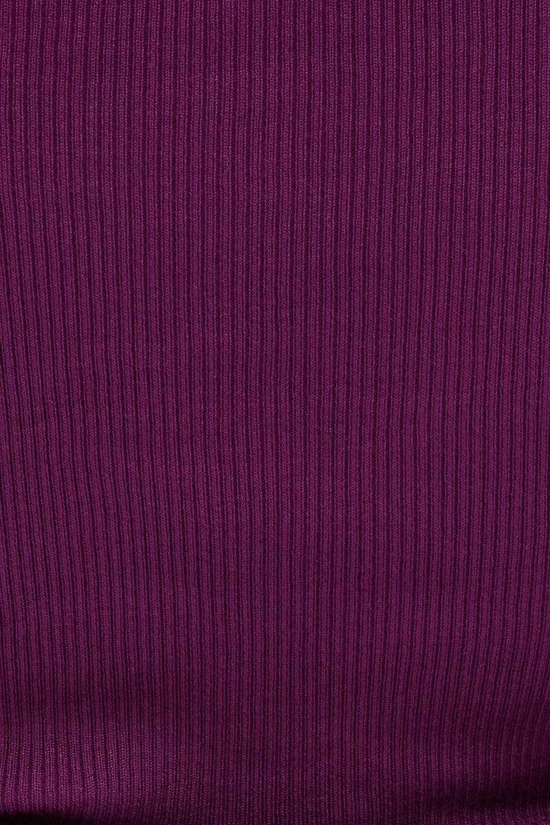 Purple Knit Top Cut Out Long Sleeve