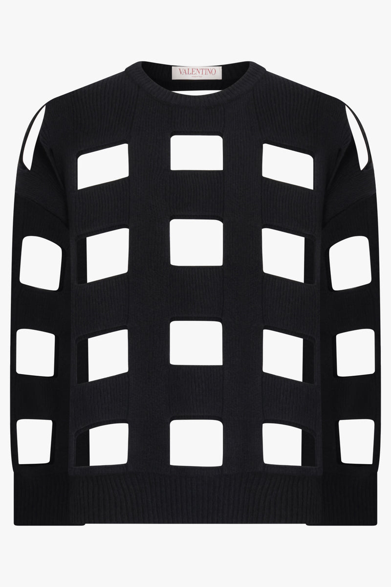 Valentino Cut Out Detail Wool Jumper | Nero