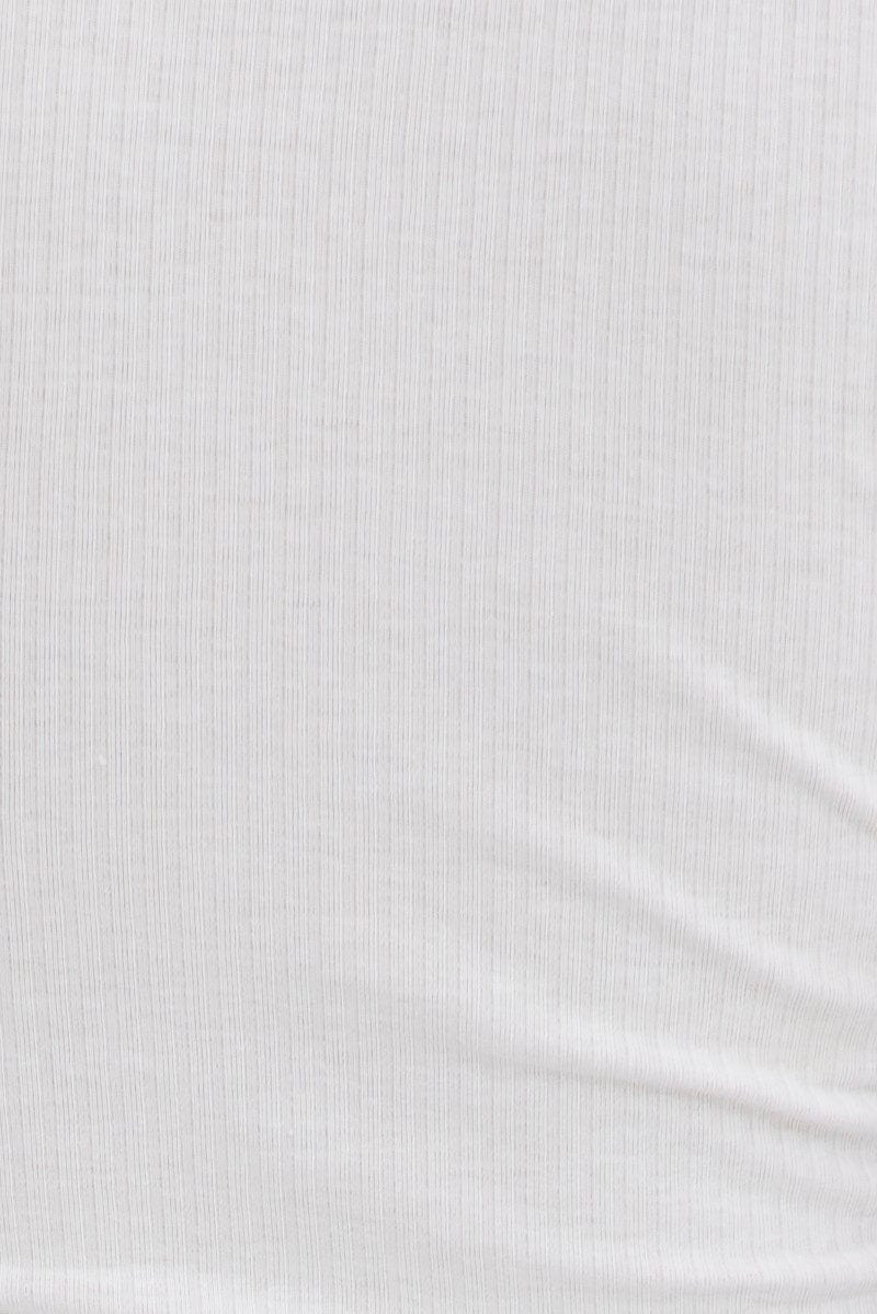 White Bodysuit Long Sleeve Round Neck Cut Out Rib