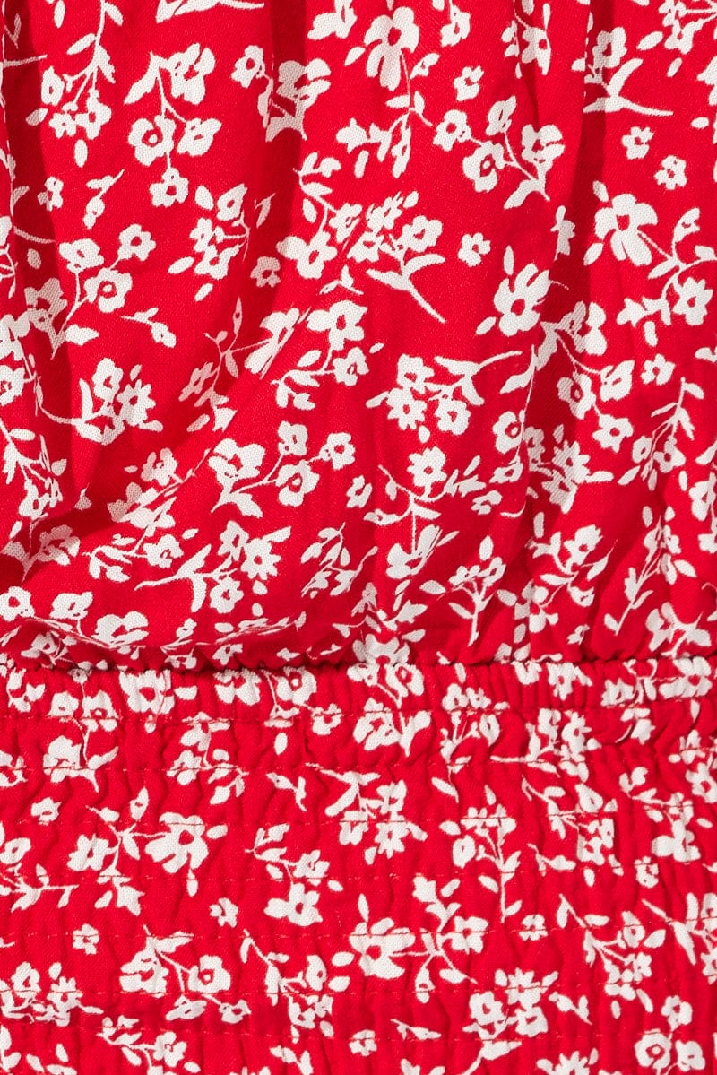 Red Ditsy Crop Top Short Sleeve Cut Out