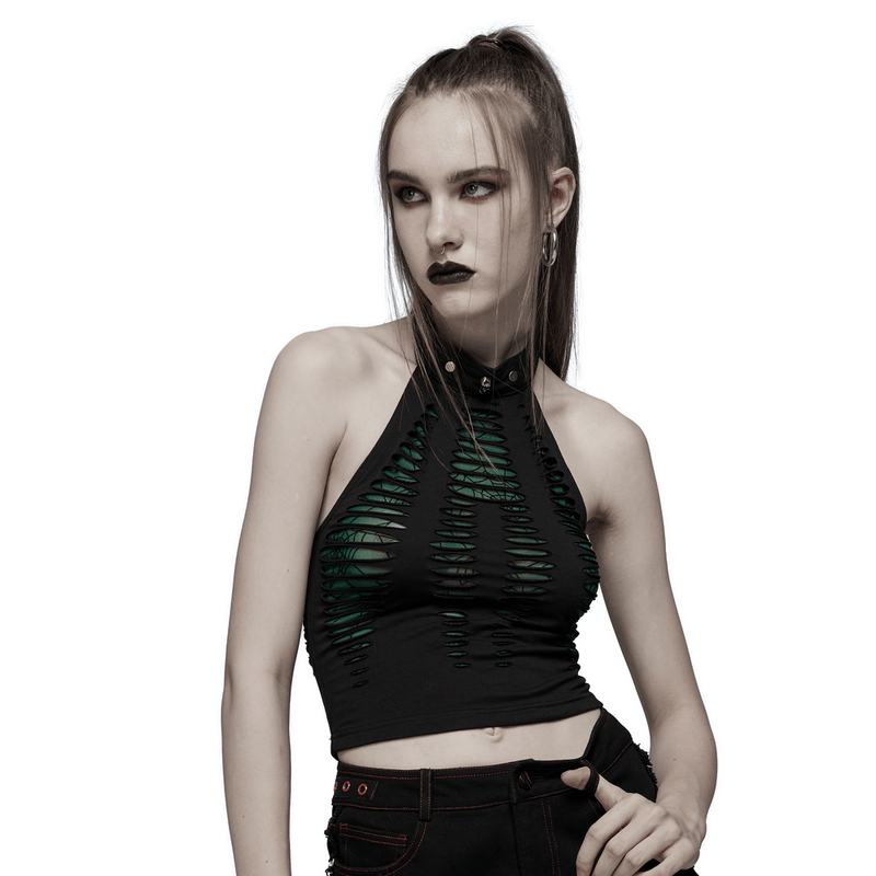 Chic Spider Mesh Cut-Out Halter Top With Adjustable Neck