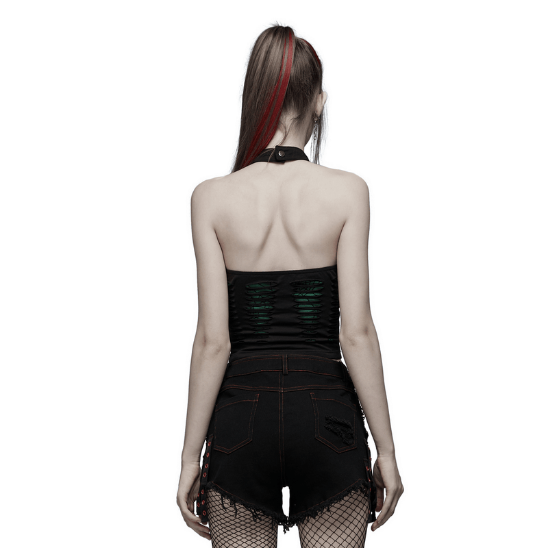 Chic Spider Mesh Cut-Out Halter Top With Adjustable Neck