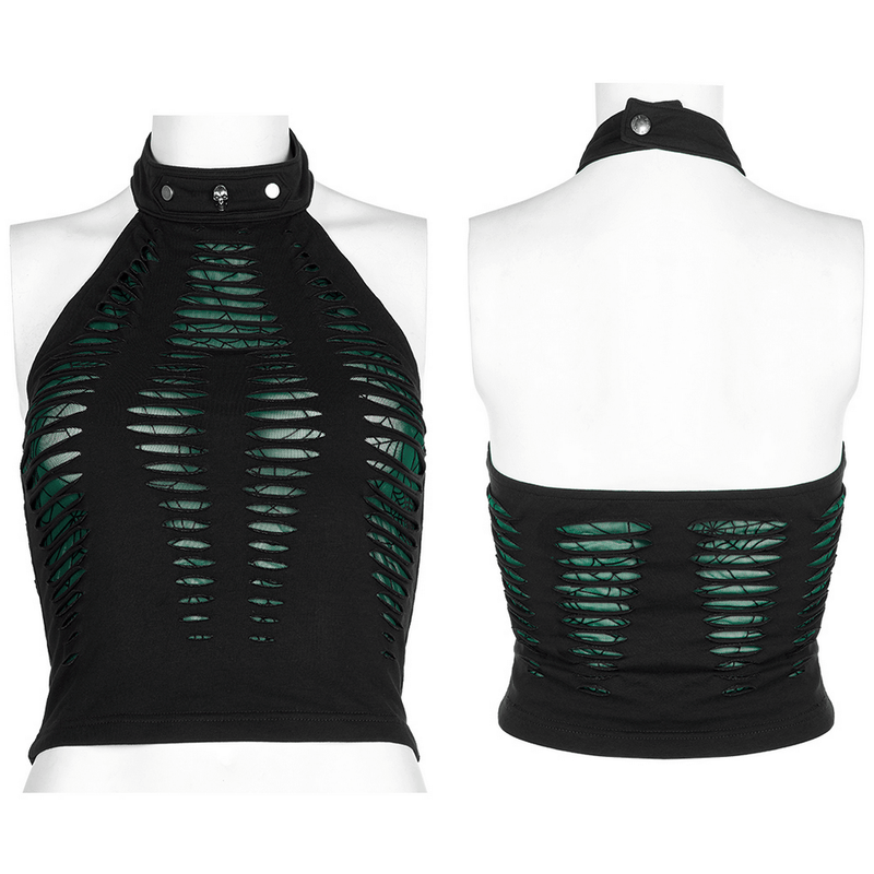 Chic Spider Mesh Cut-Out Halter Top With Adjustable Neck