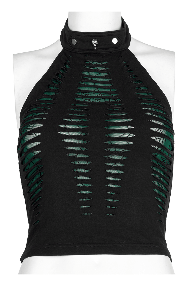 Chic Spider Mesh Cut-Out Halter Top With Adjustable Neck