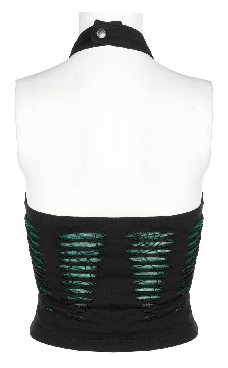 Chic Spider Mesh Cut-Out Halter Top With Adjustable Neck