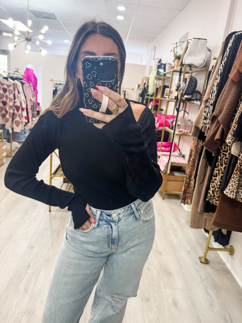 Rib Knit Cut Out Top