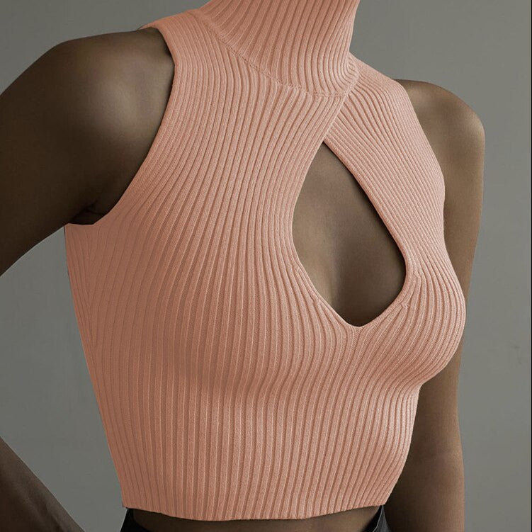 Cut Out Knitted Turtleneck Top