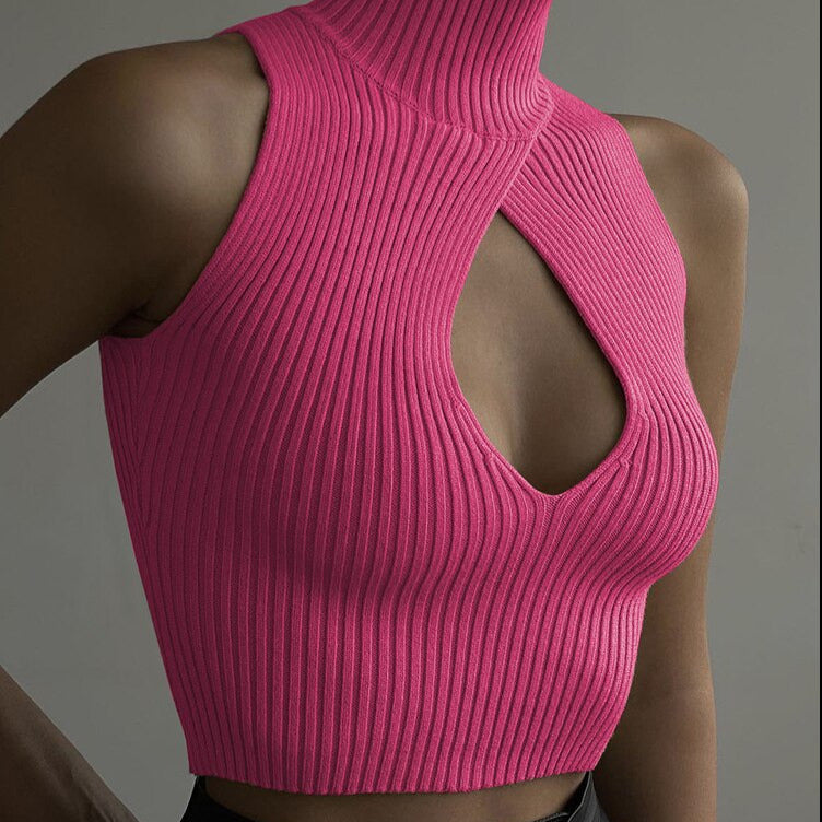 Cut Out Knitted Turtleneck Top