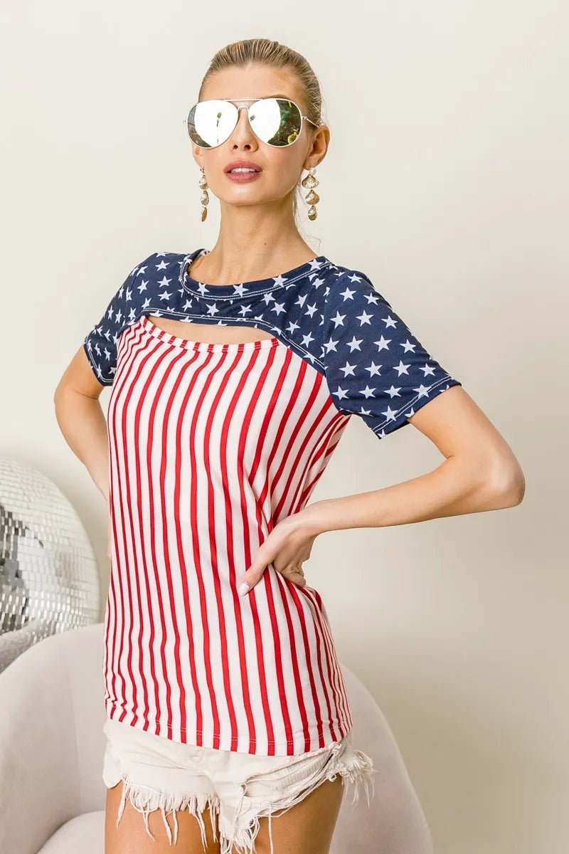 BiBi American Flag Theme Front Cut Out Top