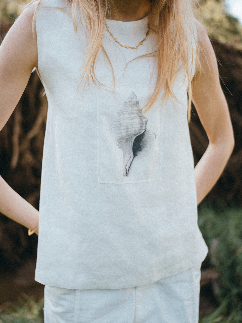 TOP BACKLESS GRAPHIC SEASHELL OFF-WHITE