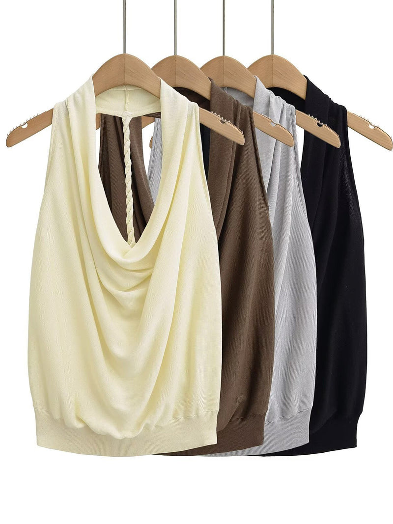 Liber Summer Women's Backless Solid Color Tank tops&Camis