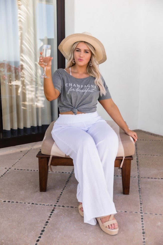 Champagne For Breakfast Grey Slouchy Graphic Tee FINAL SALE