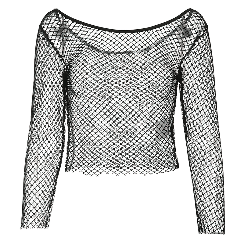 Sexy Women's Long Sleeve Crop Top / Female Rock Style Mesh Top / Women's Backless Crop Top