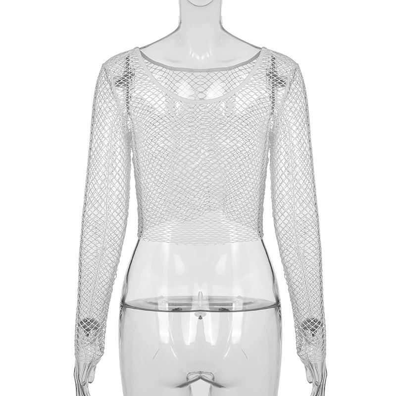 Sexy Women's Long Sleeve Crop Top / Female Rock Style Mesh Top / Women's Backless Crop Top