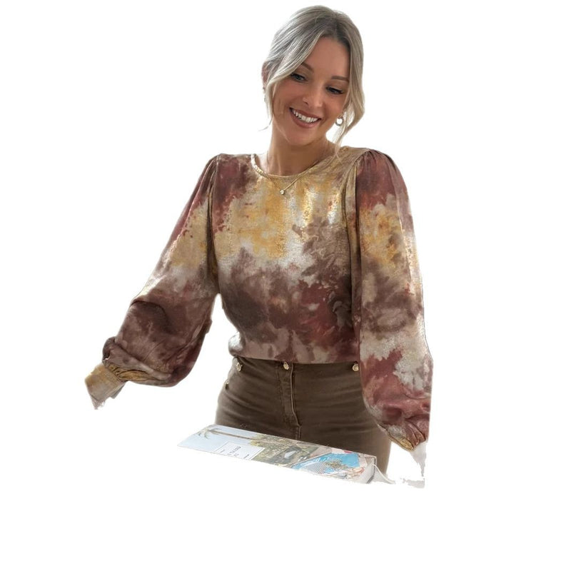 Floral Print Round Neck Backless Shirt