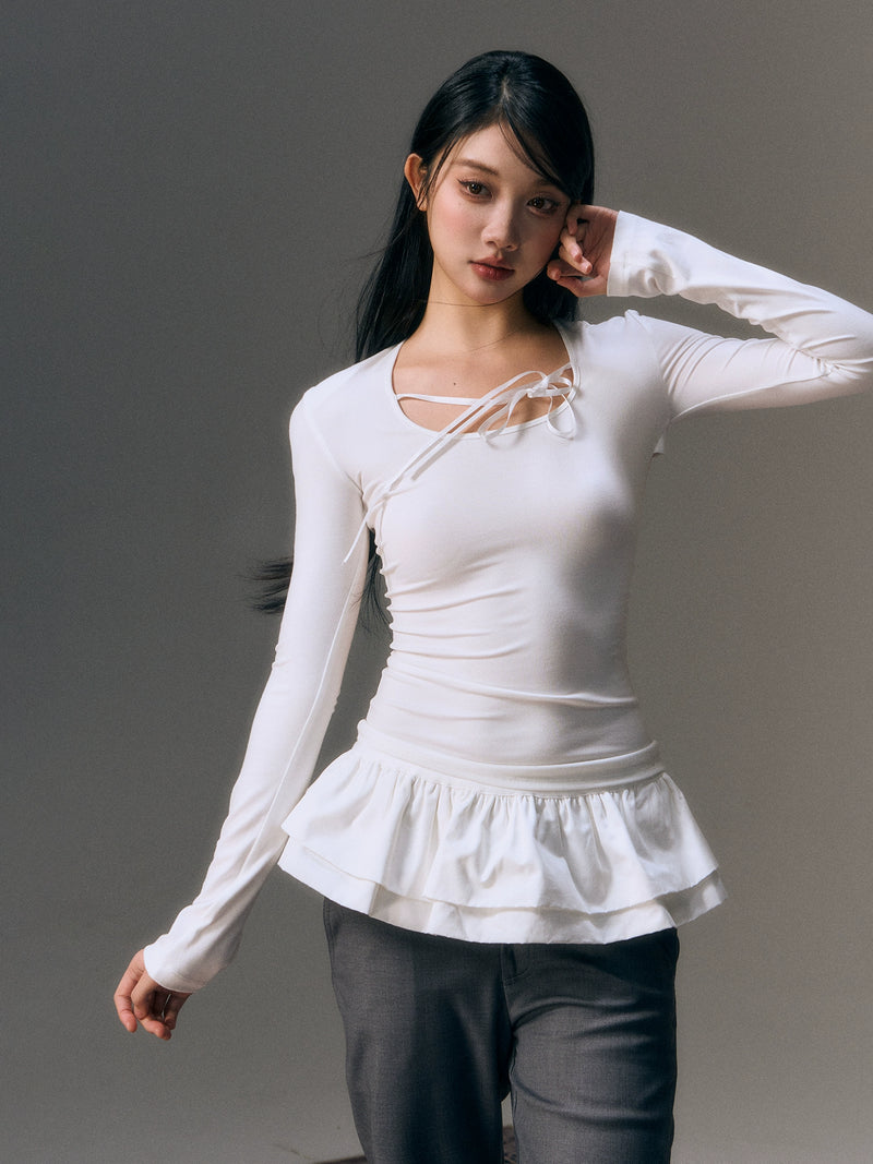 Mesh Lace Up Backless Blouse