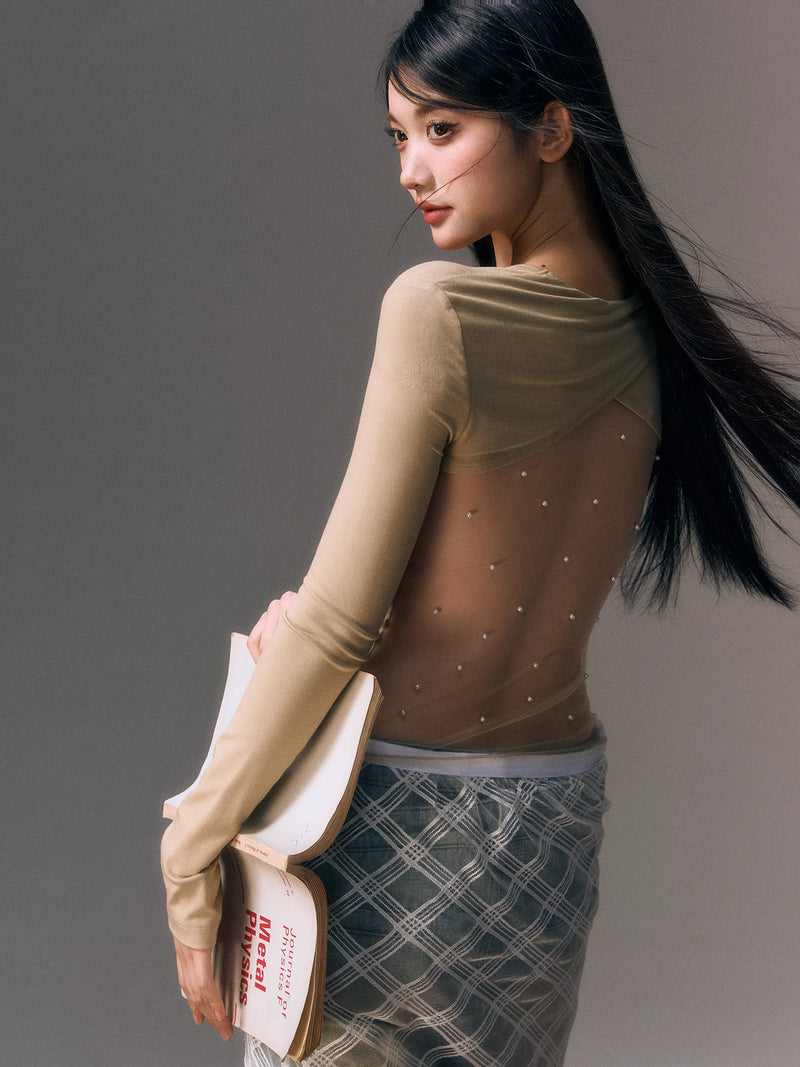 Mesh Lace Up Backless Blouse