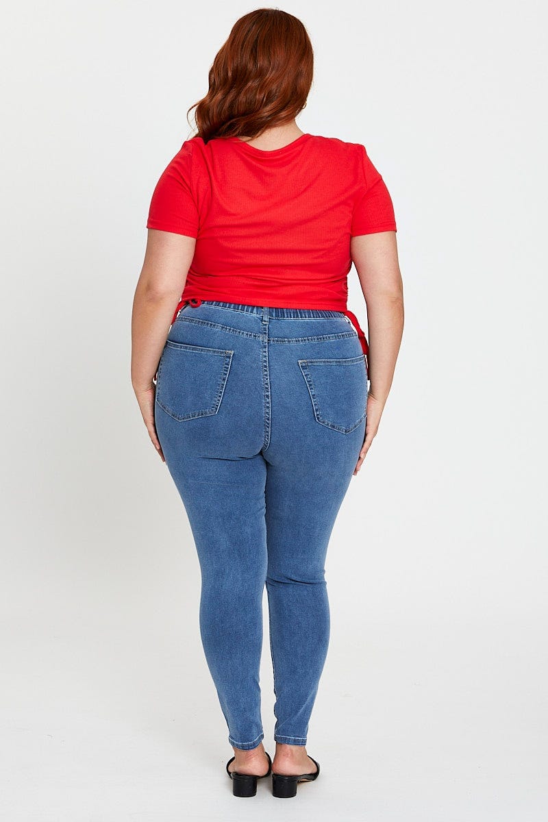 Red Short Sleeve Green Jersey Drawstring Side Top