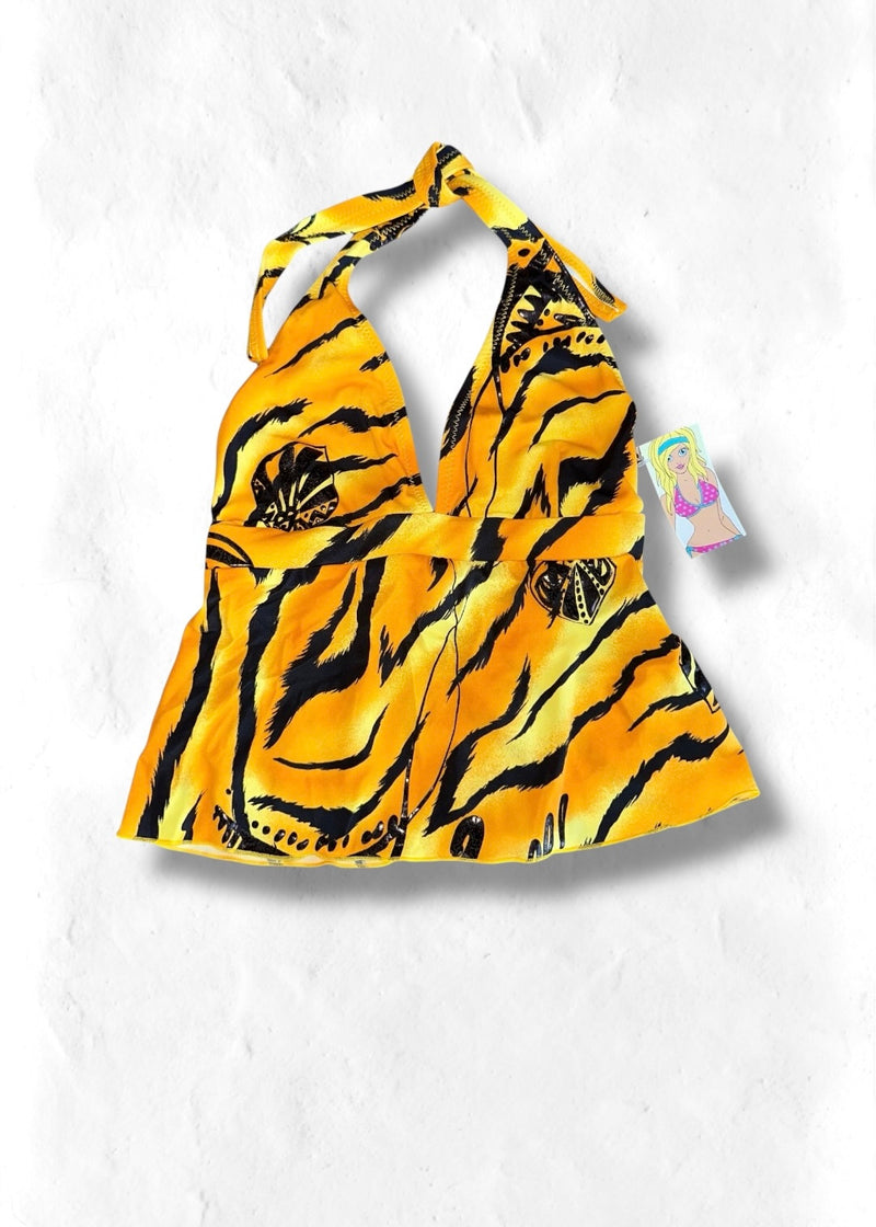 90s Animal Print Plunge Camisole Halter Tankini Top | Backless Retro USA-Made