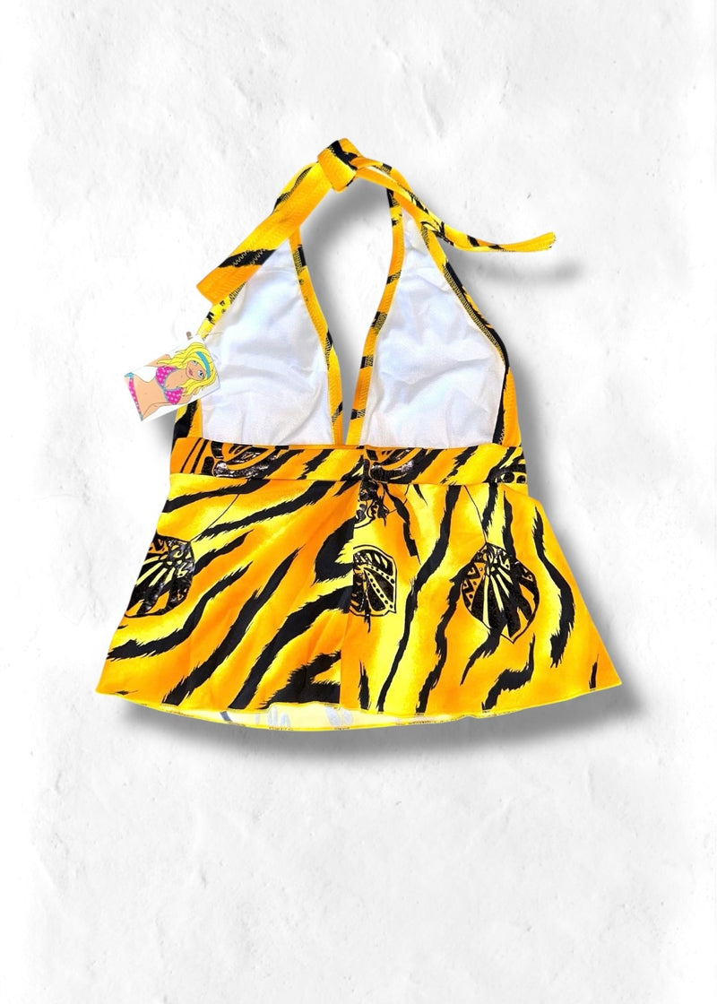 90s Animal Print Plunge Camisole Halter Tankini Top | Backless Retro USA-Made