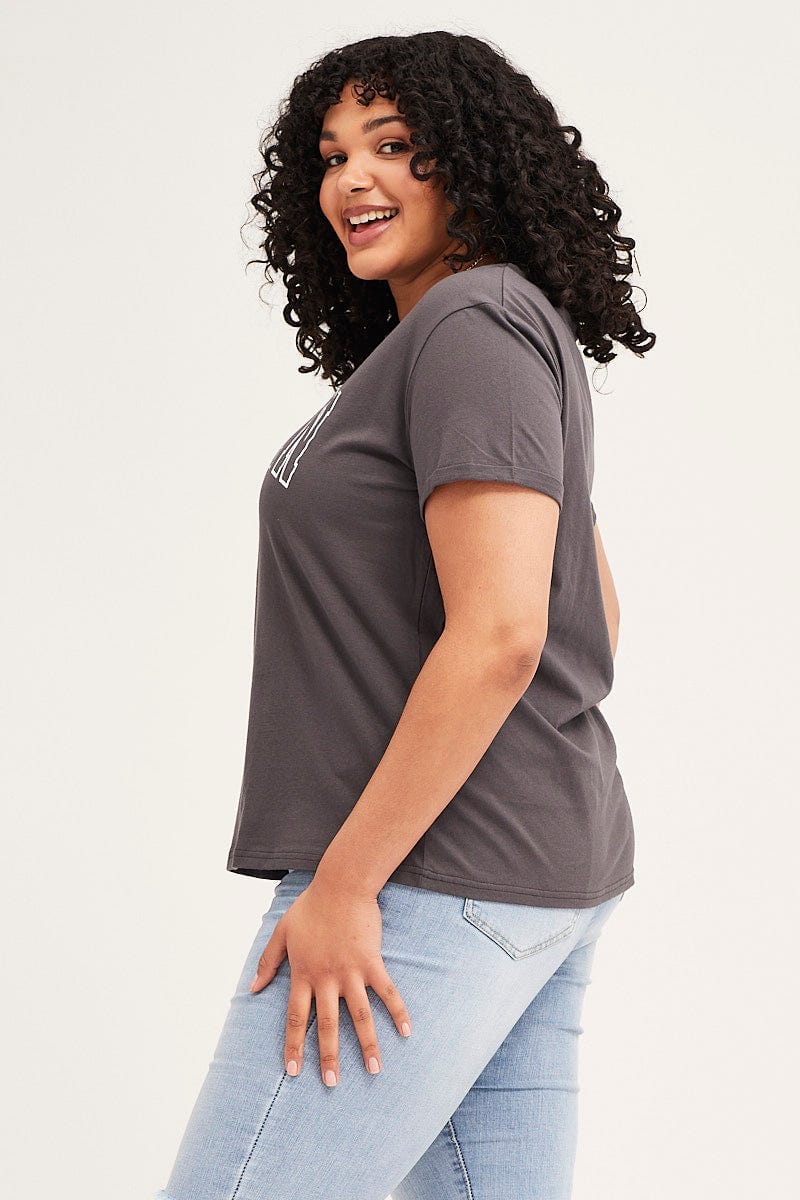 Grey Short Cuff Sleeve Graphic Regular T-shirt