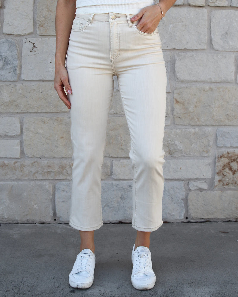 Mel's Fave Non Distressed Cropped Straight Leg Colored Denim in Natural