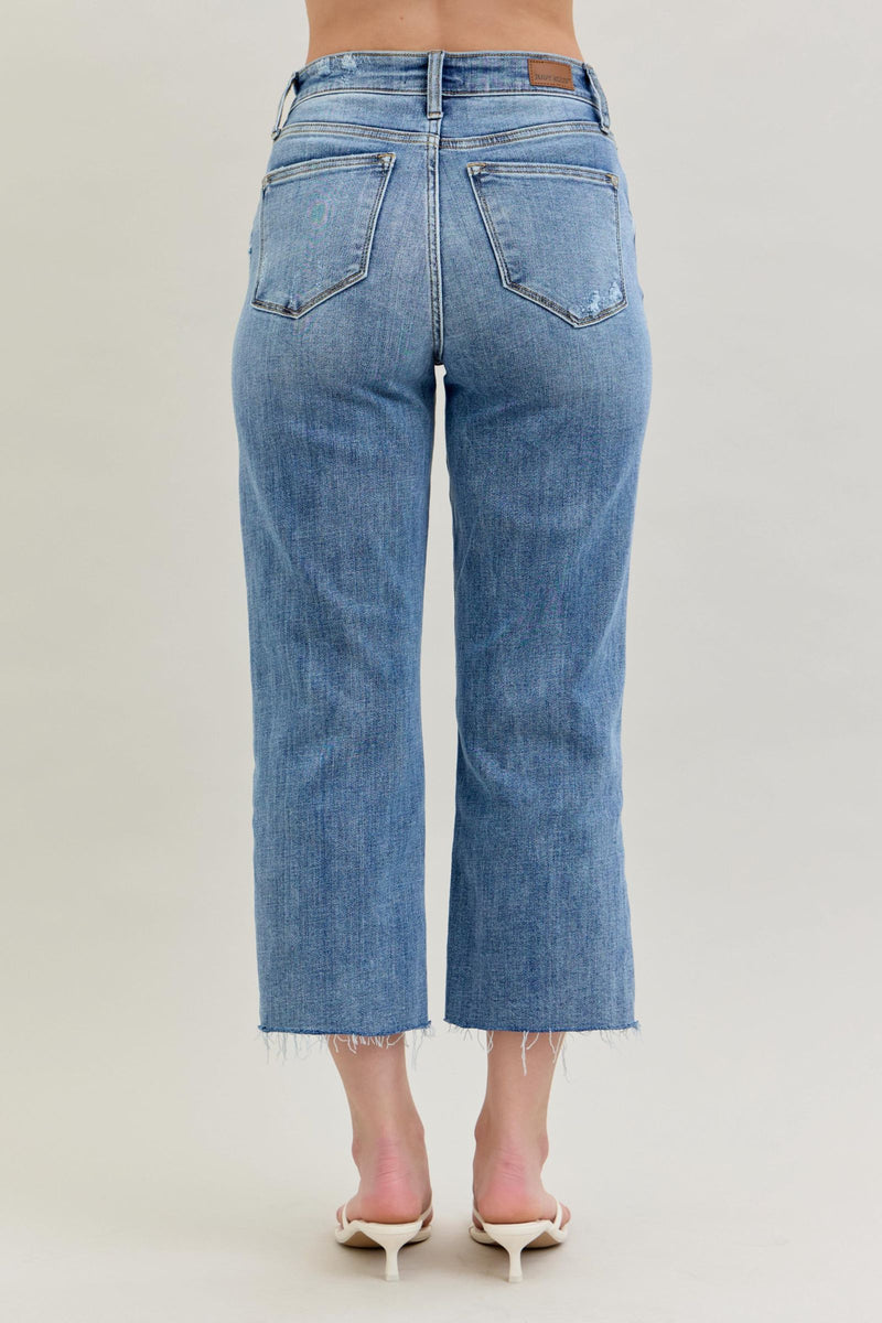 Judy Blue High Waist Destroy Wide Leg Crop Denim Jeans 82256