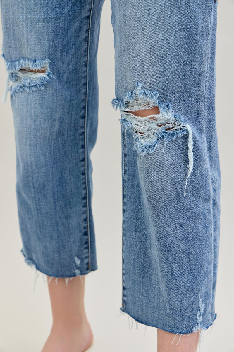 Judy Blue High Waist Destroy Wide Leg Crop Denim Jeans 82256