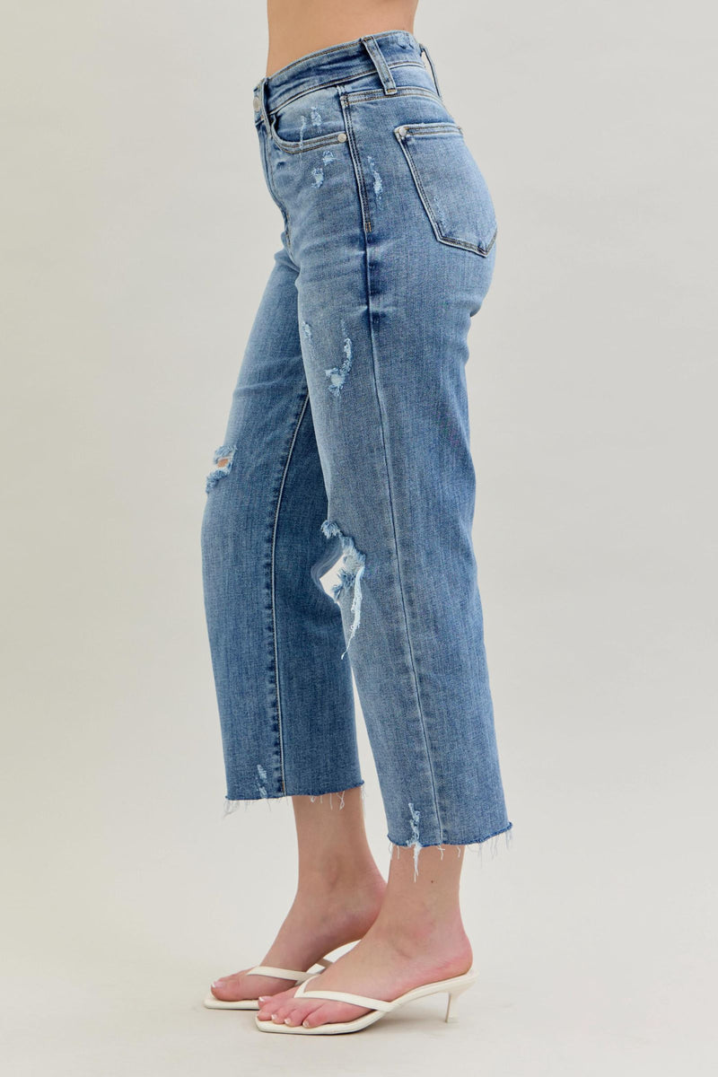 Judy Blue High Waist Destroy Wide Leg Crop Denim Jeans 82256